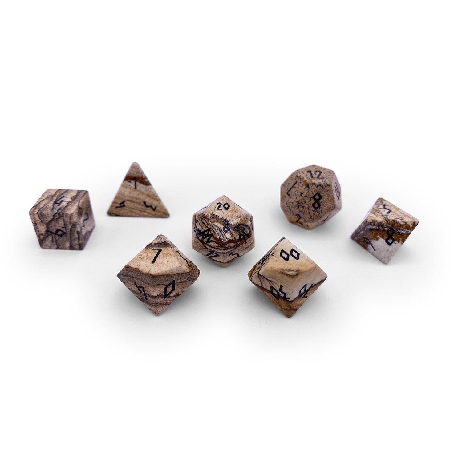 Picture Jasper - 7 Piece RPG Set Gemstone Dice-Gemstone Dice-Norse Foundry-Dungeons and Dragons Dice-Gem Dice-DND Dice-Gaming Dice