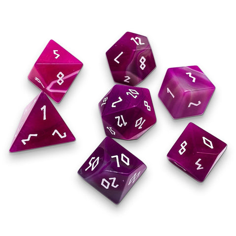 Pink Striped Agate - 7 Piece RPG Set Gemstone Dice