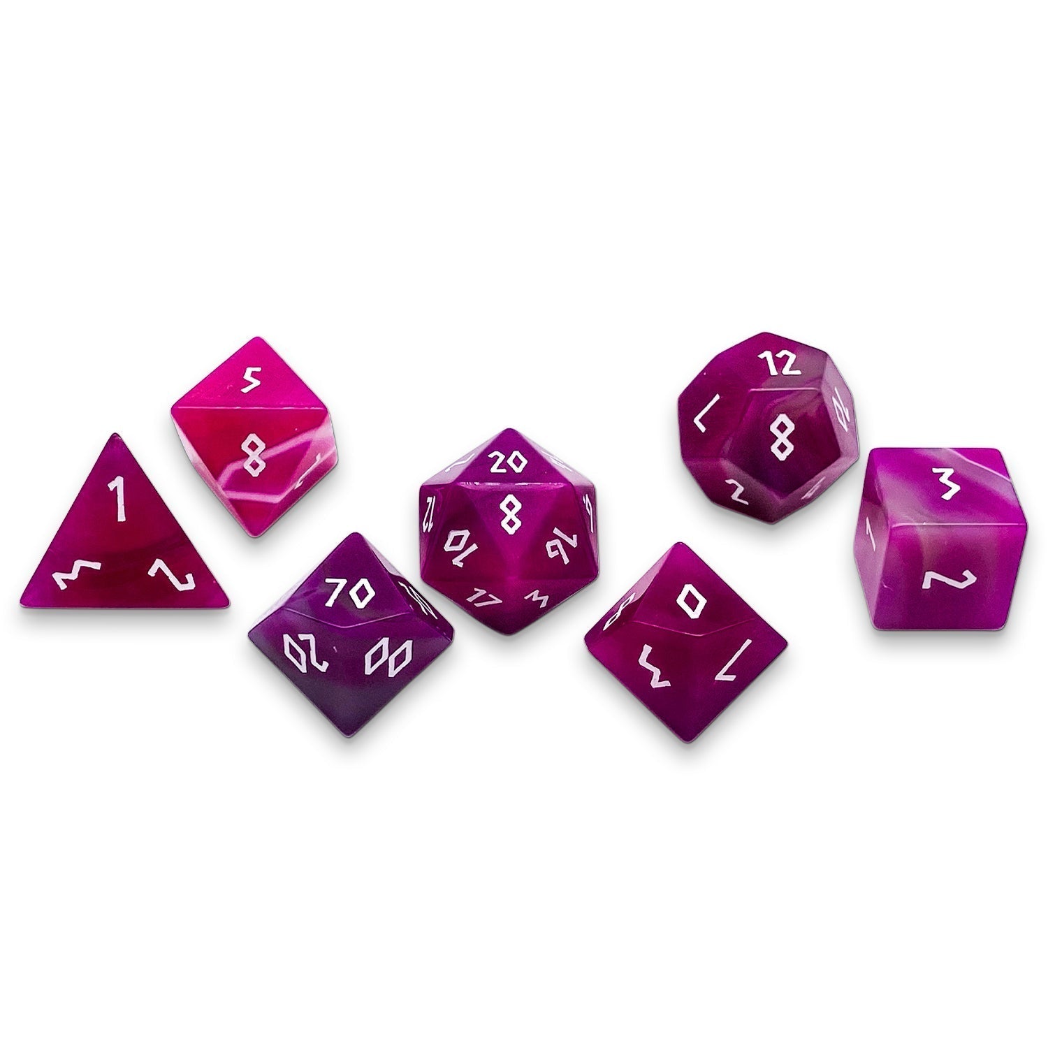 Pink Striped Agate - 7 Piece RPG Set Gemstone Dice - NOR 01078