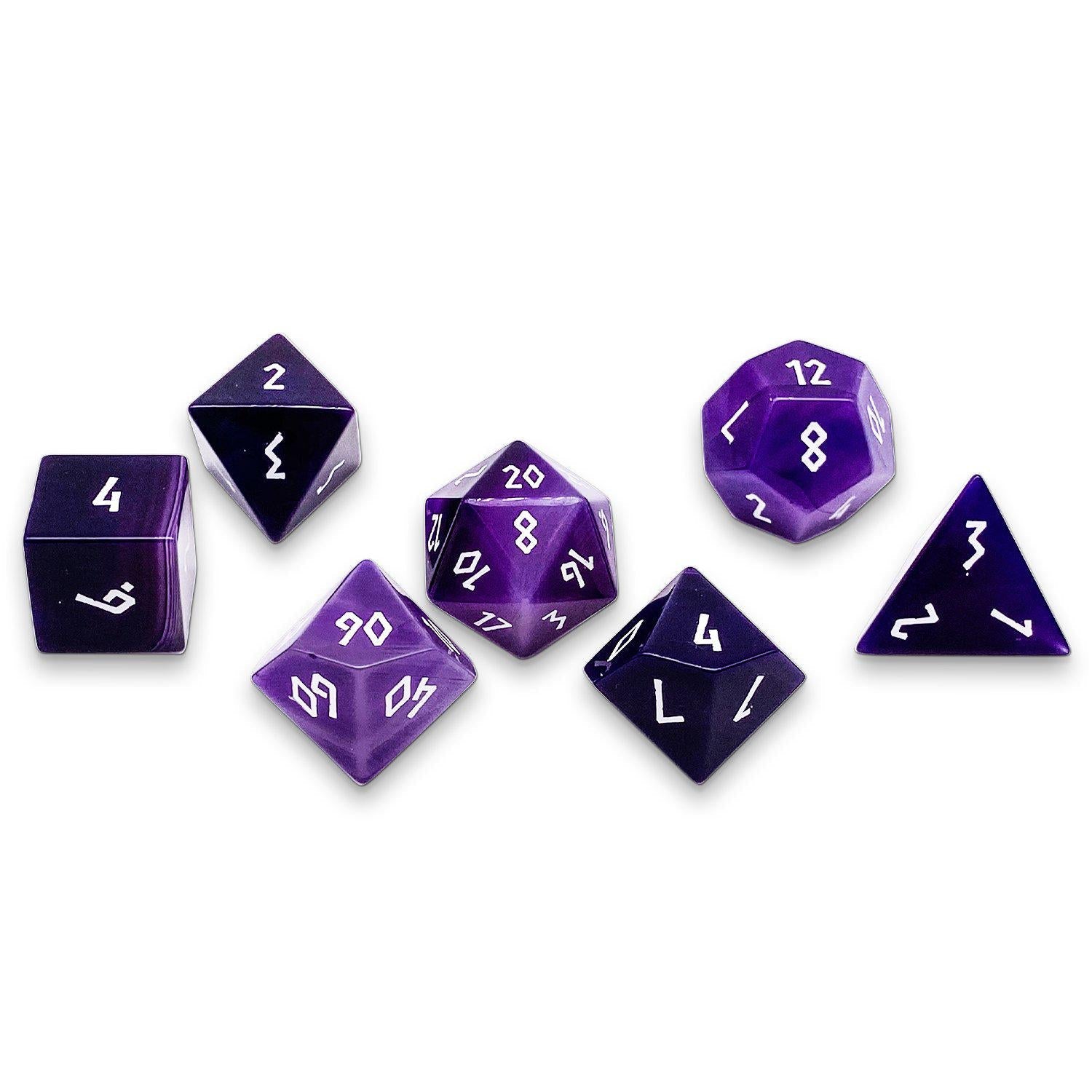 Purple Striped Agate - 7 Piece RPG Set Gemstone Dice-Gemstone Dice-Norse Foundry-Dungeons and Dragons Dice-Gem Dice-DND Dice-Gaming Dice