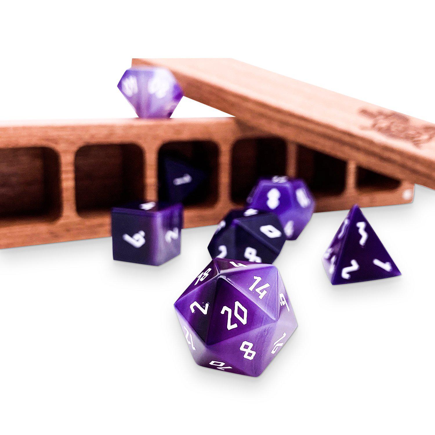 Purple Striped Agate - 7 Piece RPG Set Gemstone Dice-Gemstone Dice-Norse Foundry-Dungeons and Dragons Dice-Gem Dice-DND Dice-Gaming Dice