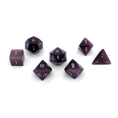 Purple Cats Eye - 7 Piece RPG Set Glass Dice