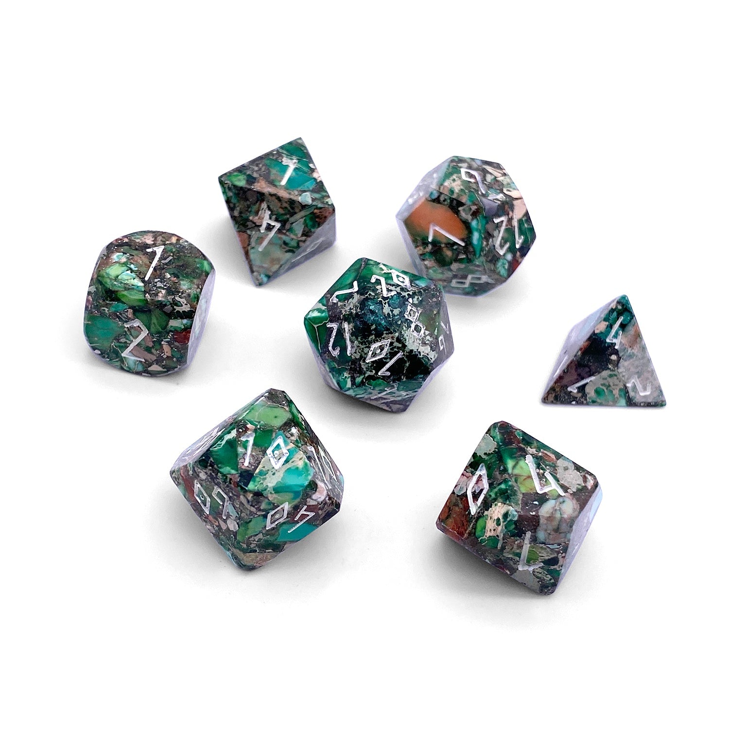 Pyrite Green Imperial Jasper - 7 Piece RPG Set TruStone Dice - NOR 01407