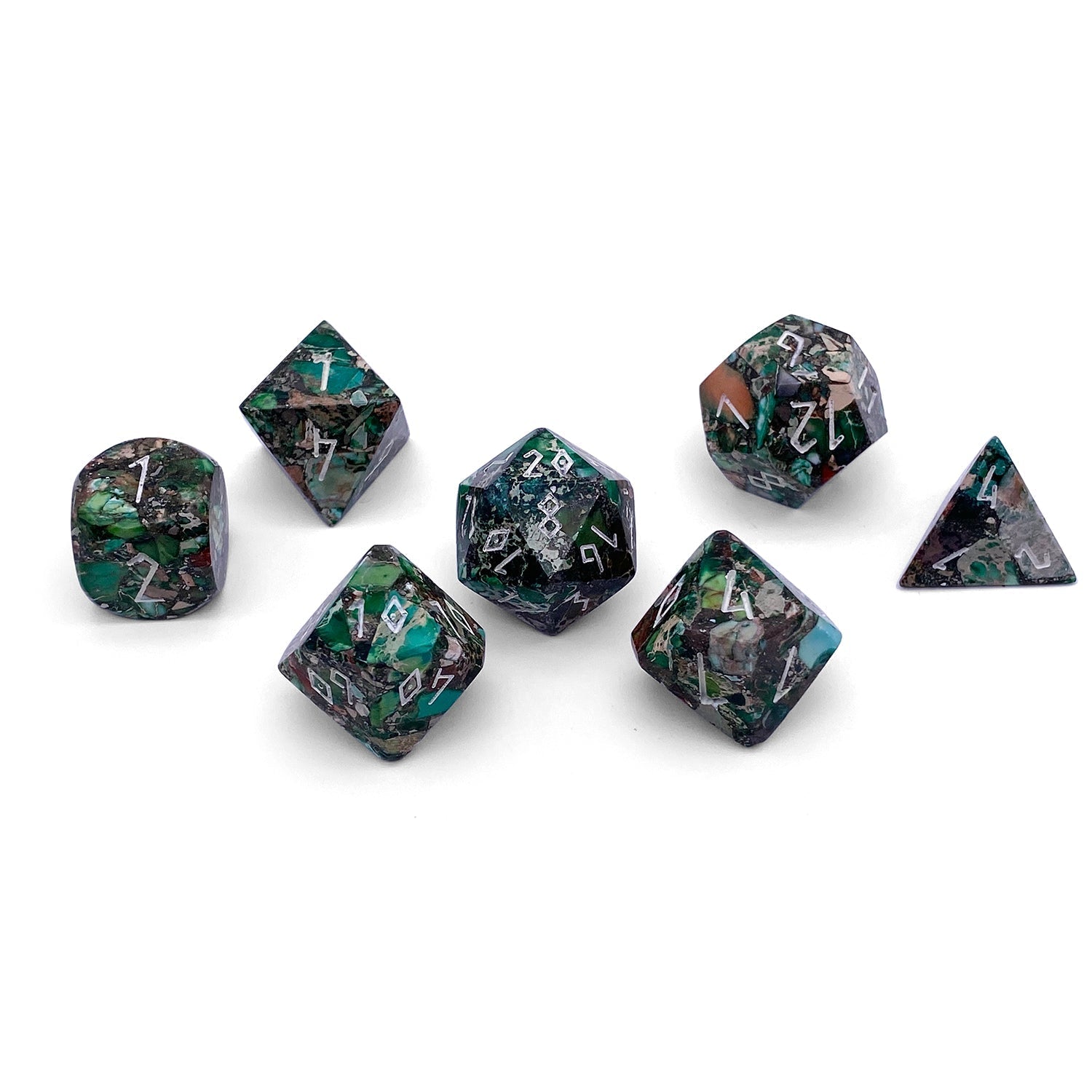 Pyrite Green Imperial Jasper - 7 Piece RPG Set TruStone Dice - NOR 01407