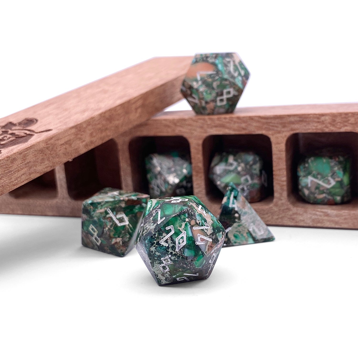 Pyrite Green Imperial Jasper - 7 Piece RPG Set TruStone Dice - NOR 01407