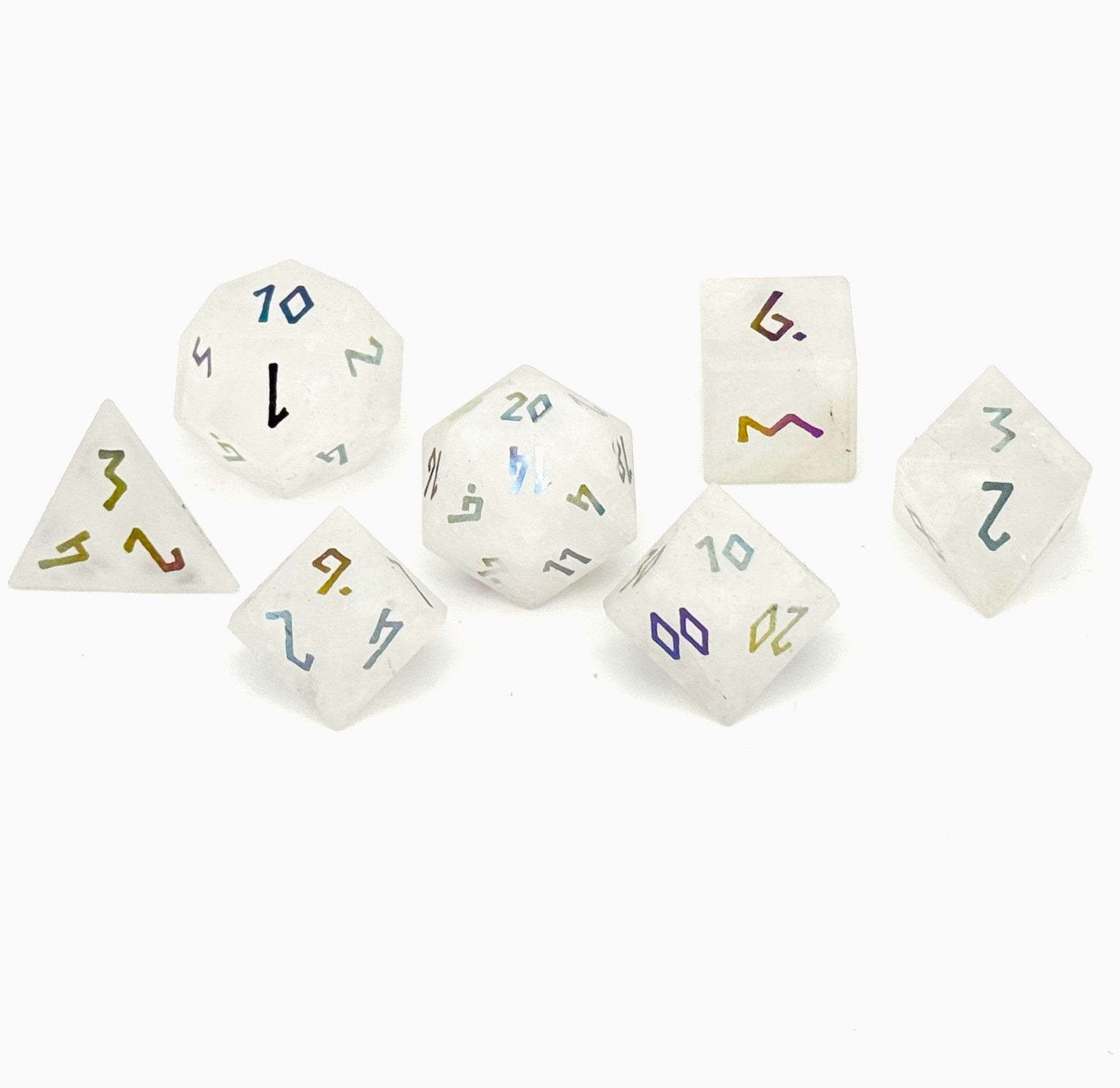 Quartz - Raised Holographic 7 Piece RPG Set Gemstone Dice-Gemstone Dice-Norse Foundry-Dungeons and Dragons Dice-Gem Dice-DND Dice-Gaming Dice