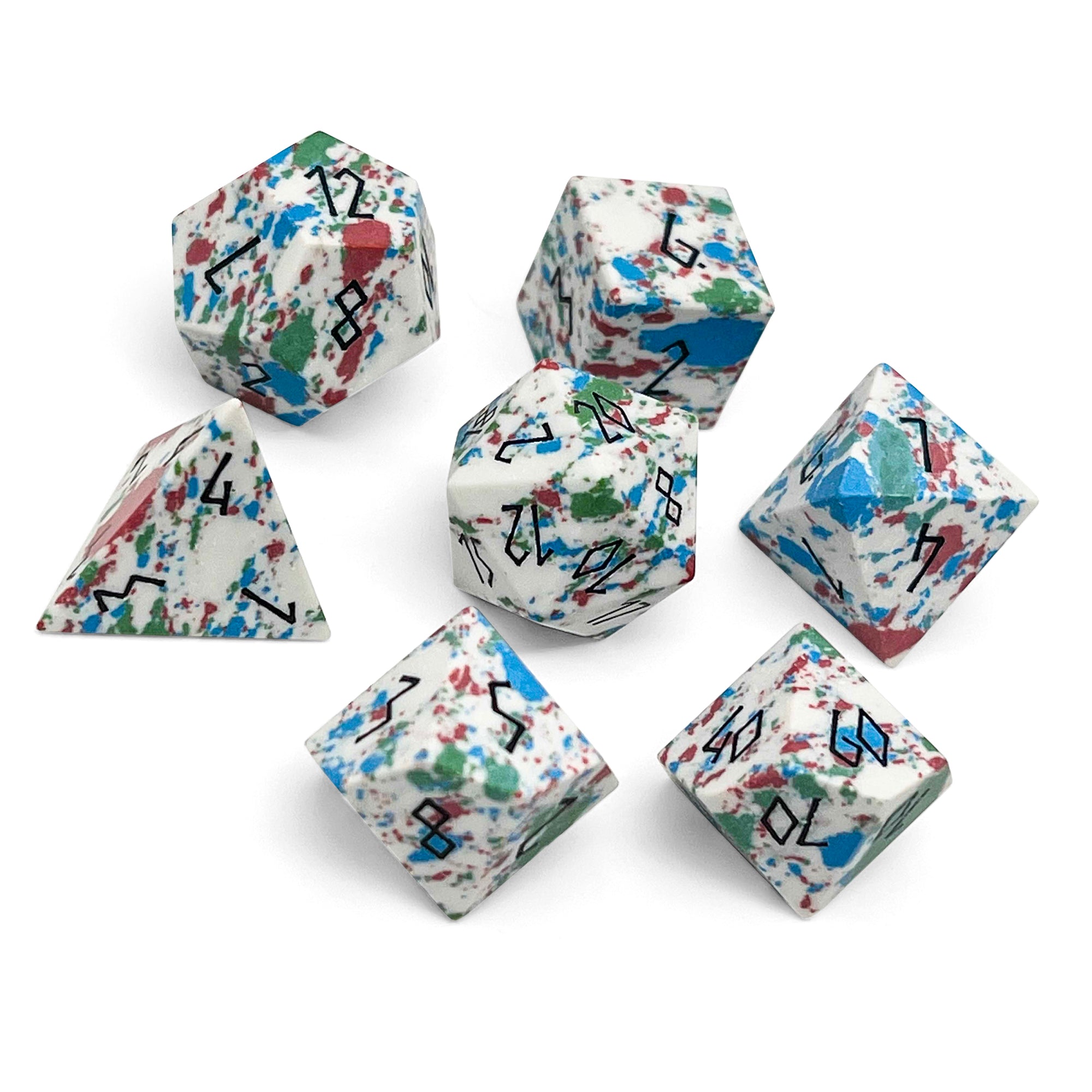 Red, Green, Blue, and White Turquoise - 7 Piece RPG Set TruStone Dice-Gemstone Dice-Norse Foundry-Dungeons and Dragons Dice-Gem Dice-DND Dice-Gaming Dice