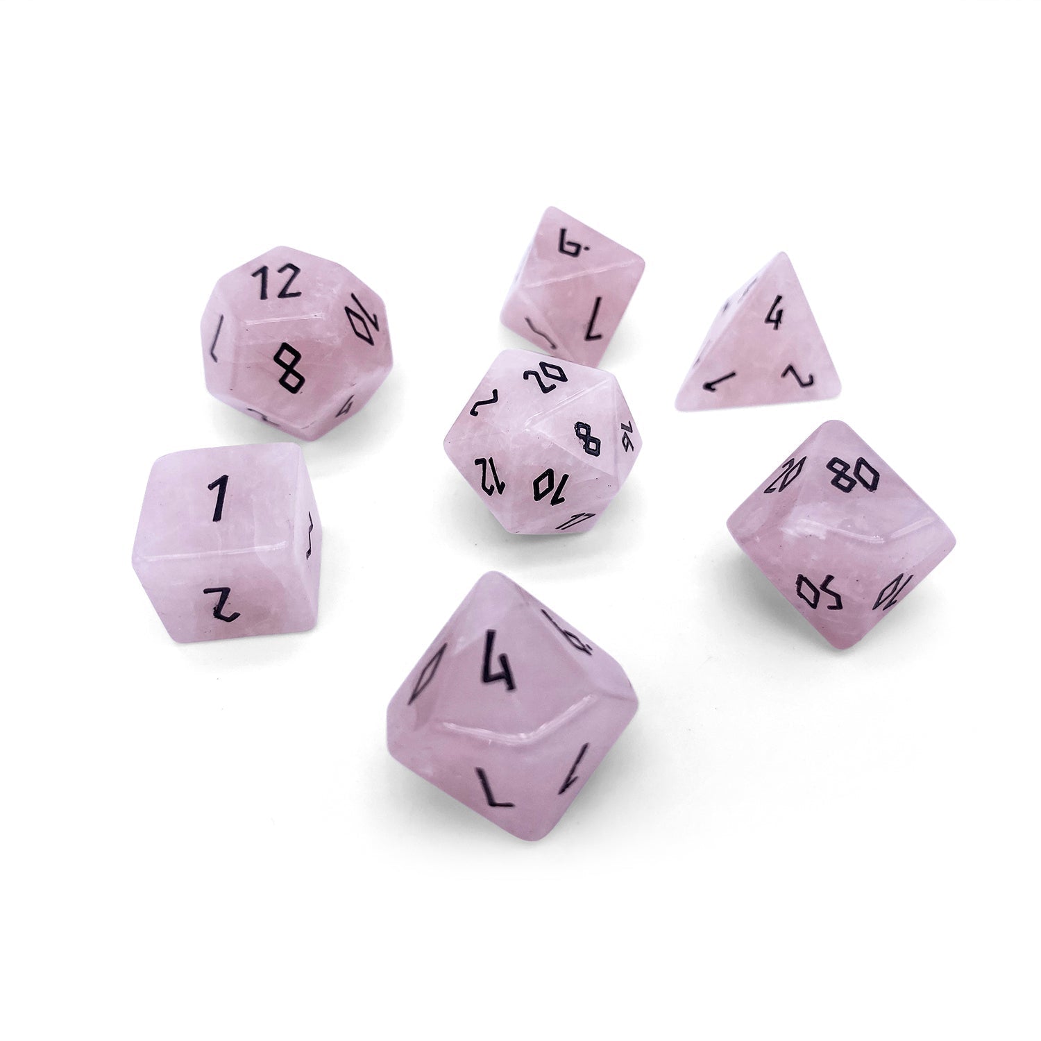 Rose Quartz - 7 Piece RPG Set Gemstone Dice-Gemstone Dice-Norse Foundry-Dungeons and Dragons Dice-Gem Dice-DND Dice-Gaming Dice