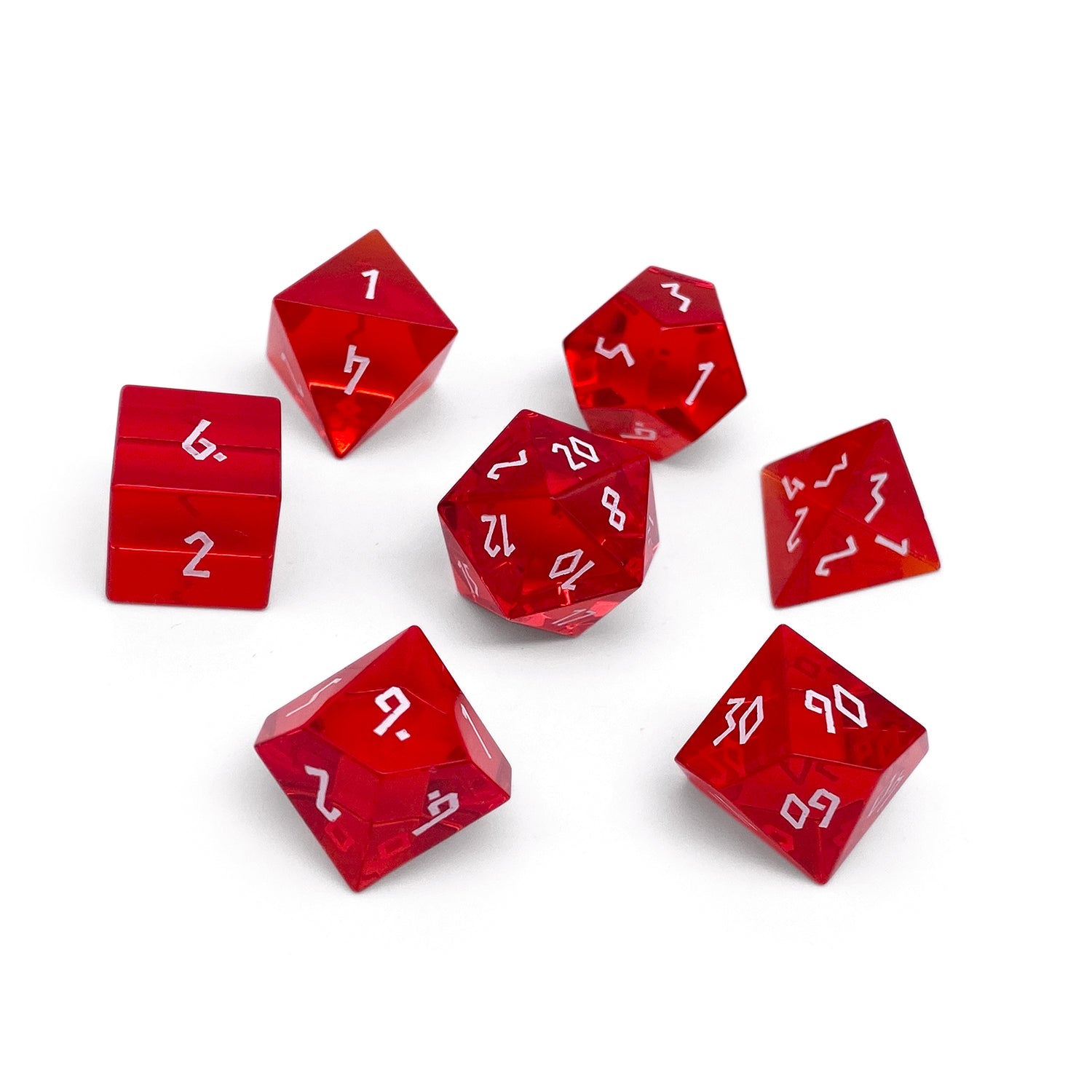 Zircon Ruby - 7 Piece RPG Set Zircon Glass Dice - NOR 01561