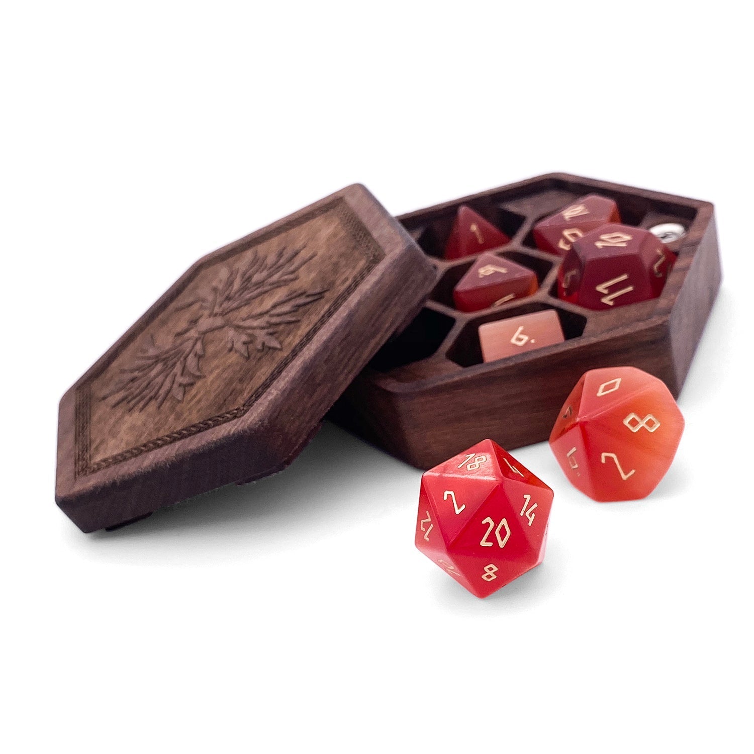 Ruby Cats Eye - 7 Piece RPG Set Glass Dice - NOR 01570