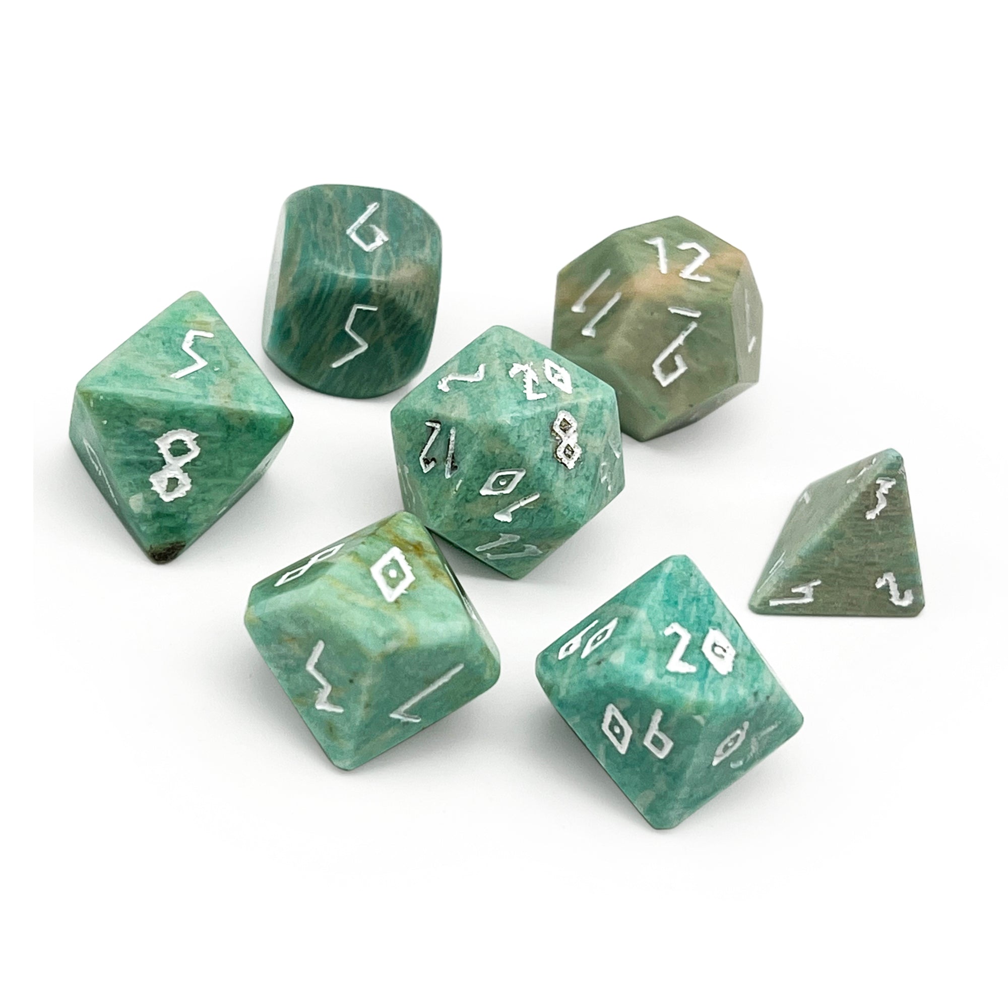 Russian Amazonite - 7 Piece RPG Set TruStone Dice-Gemstone Dice-Norse Foundry-Dungeons and Dragons Dice-Gem Dice-DND Dice-Gaming Dice