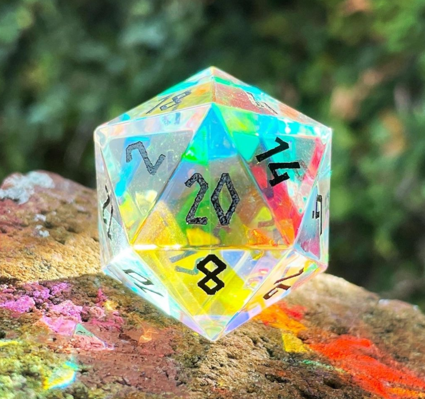 K9 Rainbow Glass - Single D20 Glass Dice - NOR 01627_Parent