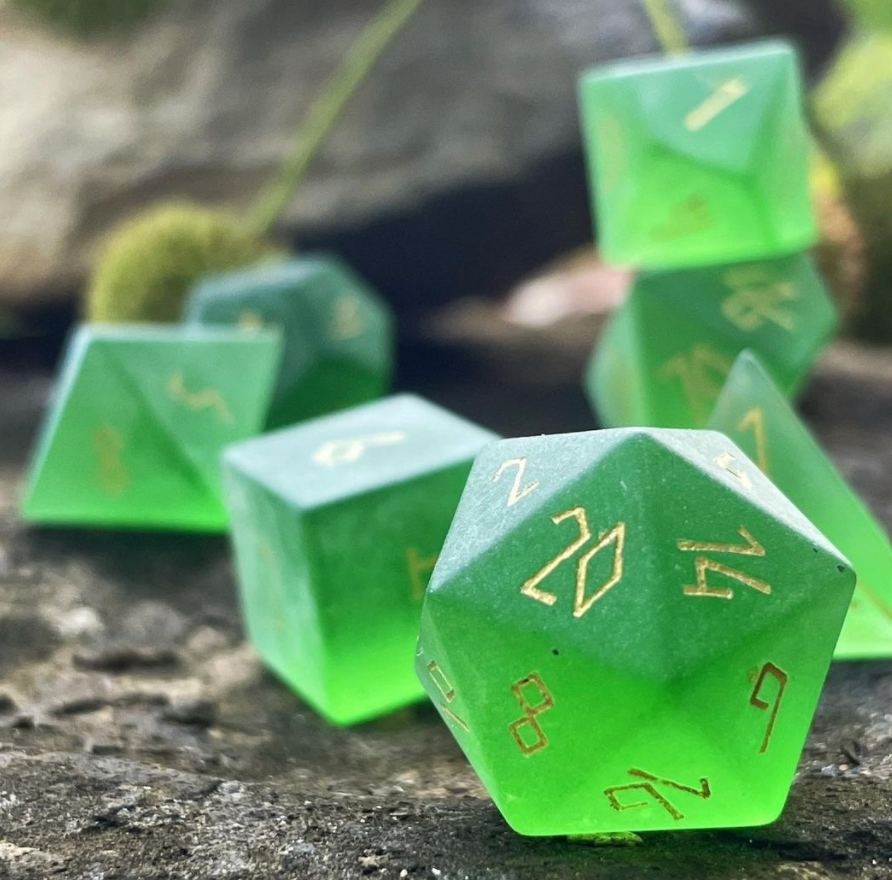 Frosted Zircon Emerald - 7 Piece RPG Set Zircon Glass Dice - NOR 01536_Parent