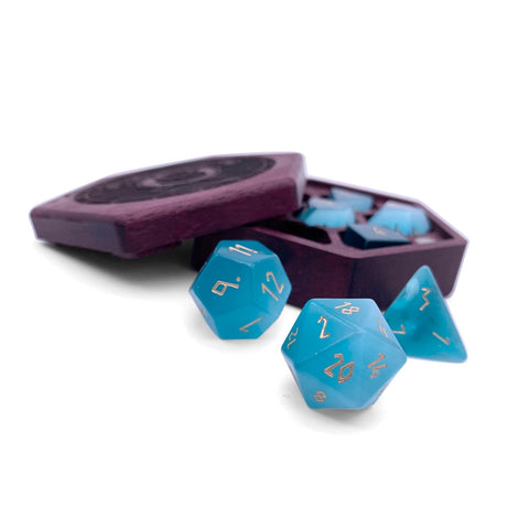 Seafoam Green Cats Eye - 7 Piece RPG Set Glass Dice