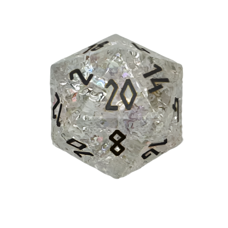 Shattered K9 Rainbow Glass - Black Font Boulder® 30mm Glass Dice-Glass Dice-Norse Foundry-DND Dice-Glass Dice-D20-Glass D20