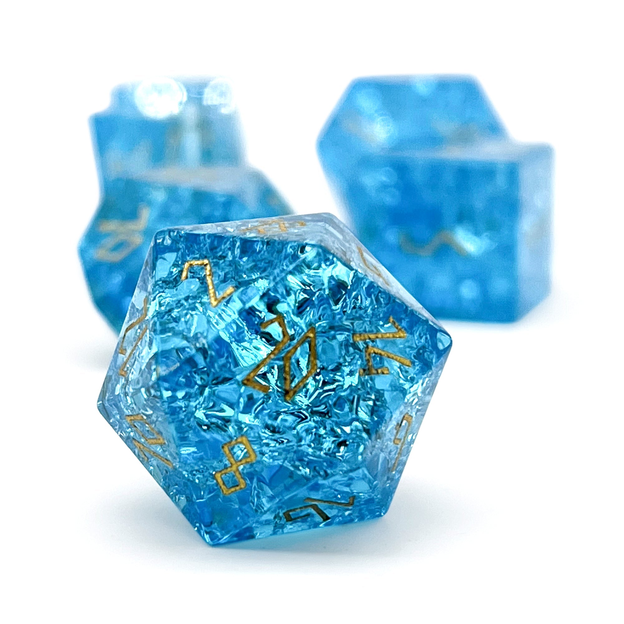 Shattered Zircon Aquamarine - 7 Piece RPG Set Zircon Glass Dice - NOR 01546