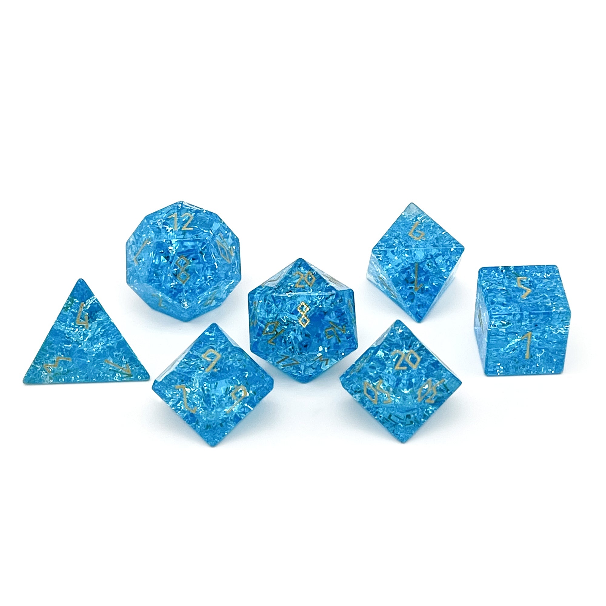 Shattered Zircon Aquamarine - 7 Piece RPG Set Zircon Glass Dice - NOR 01546