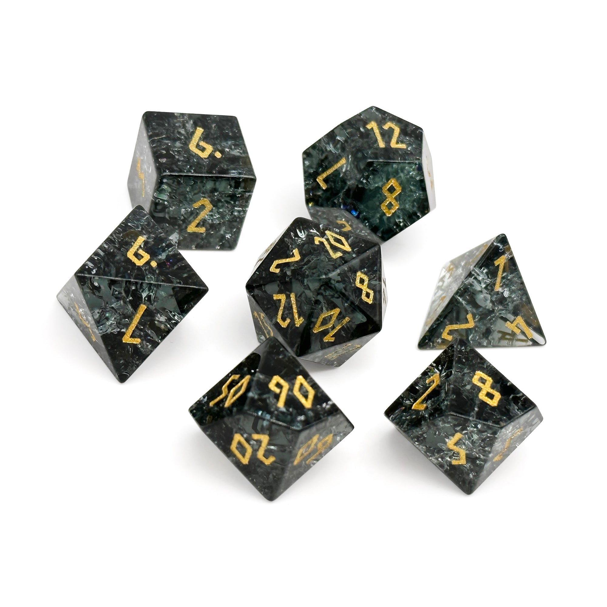 Shattered Zircon Smoke - 7 Piece RPG Set Zircon Glass Dice - NOR 01550