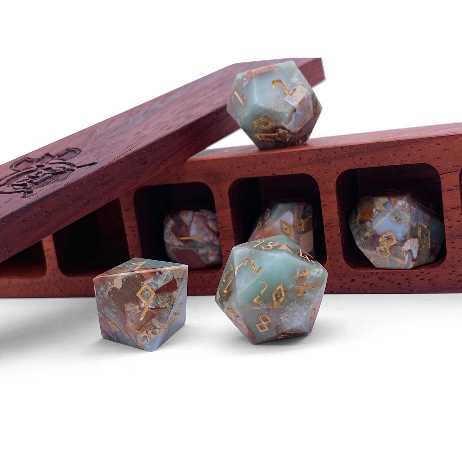 Snake Skin Imperial Jasper - 7 Piece RPG Set TruStone Dice-Gemstone Dice-Norse Foundry-Dungeons and Dragons Dice-Gem Dice-DND Dice-Gaming Dice