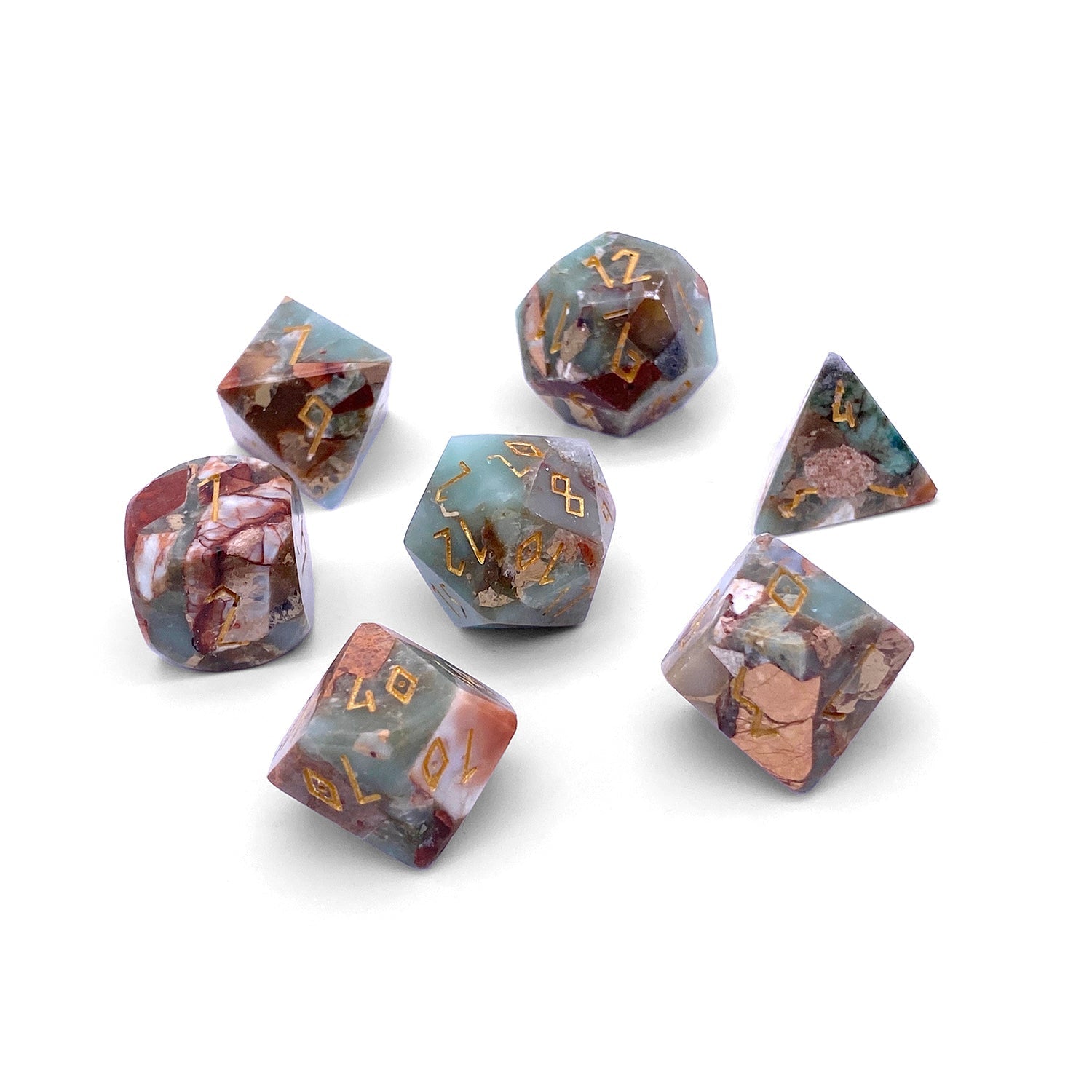 Snake Skin Imperial Jasper - 7 Piece RPG Set TruStone Dice-Gemstone Dice-Norse Foundry-Dungeons and Dragons Dice-Gem Dice-DND Dice-Gaming Dice