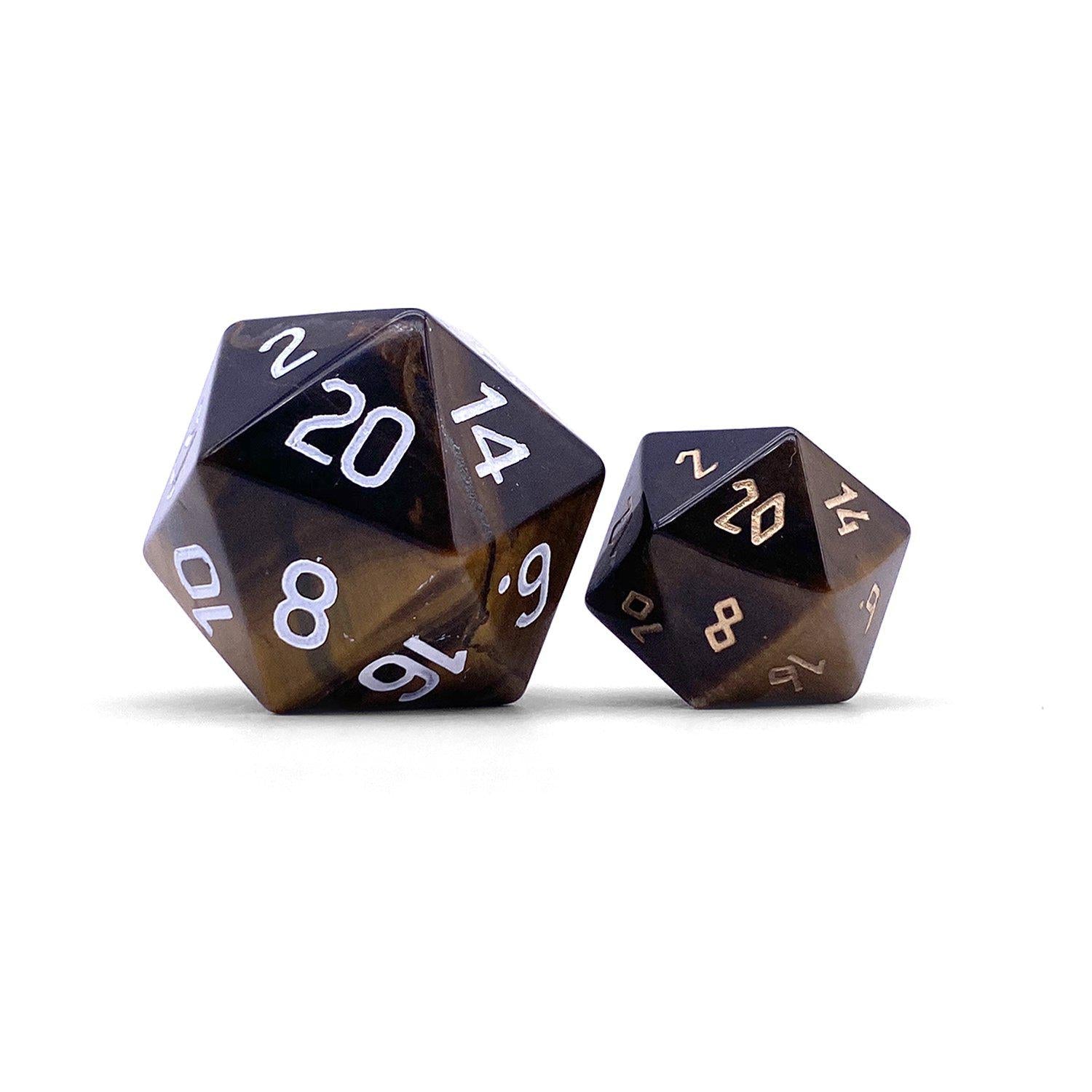 Tiger's Eye - Boulder® 30mm Gemstone Dice-Gemstone Dice-Norse Foundry-Dungeons and Dragons Dice-Gem Dice-D20-Gemstone D20