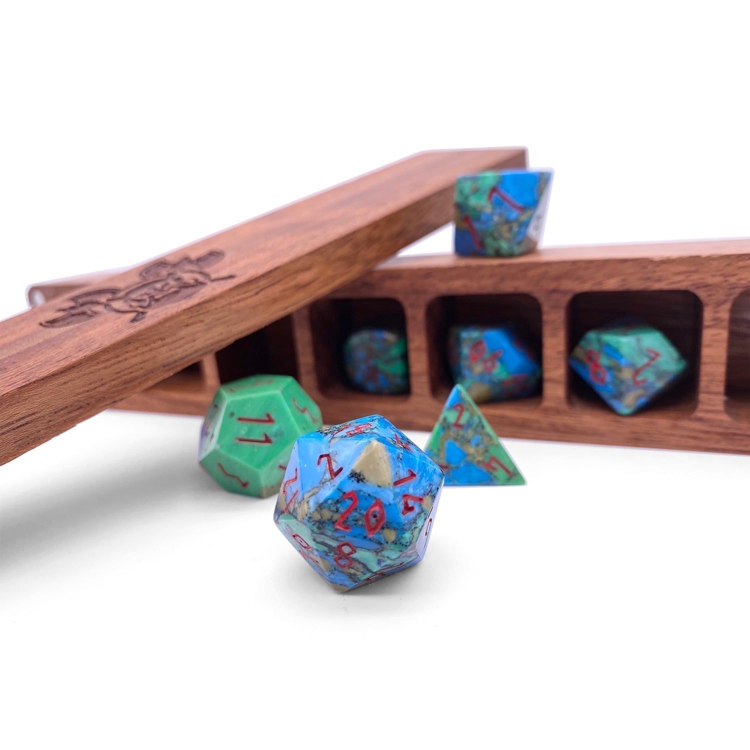 Tri Color Turquoise - 7 Piece RPG Set TruStone Dice-Gemstone Dice-Norse Foundry-Dungeons and Dragons Dice-Gem Dice-DND Dice-Gaming Dice