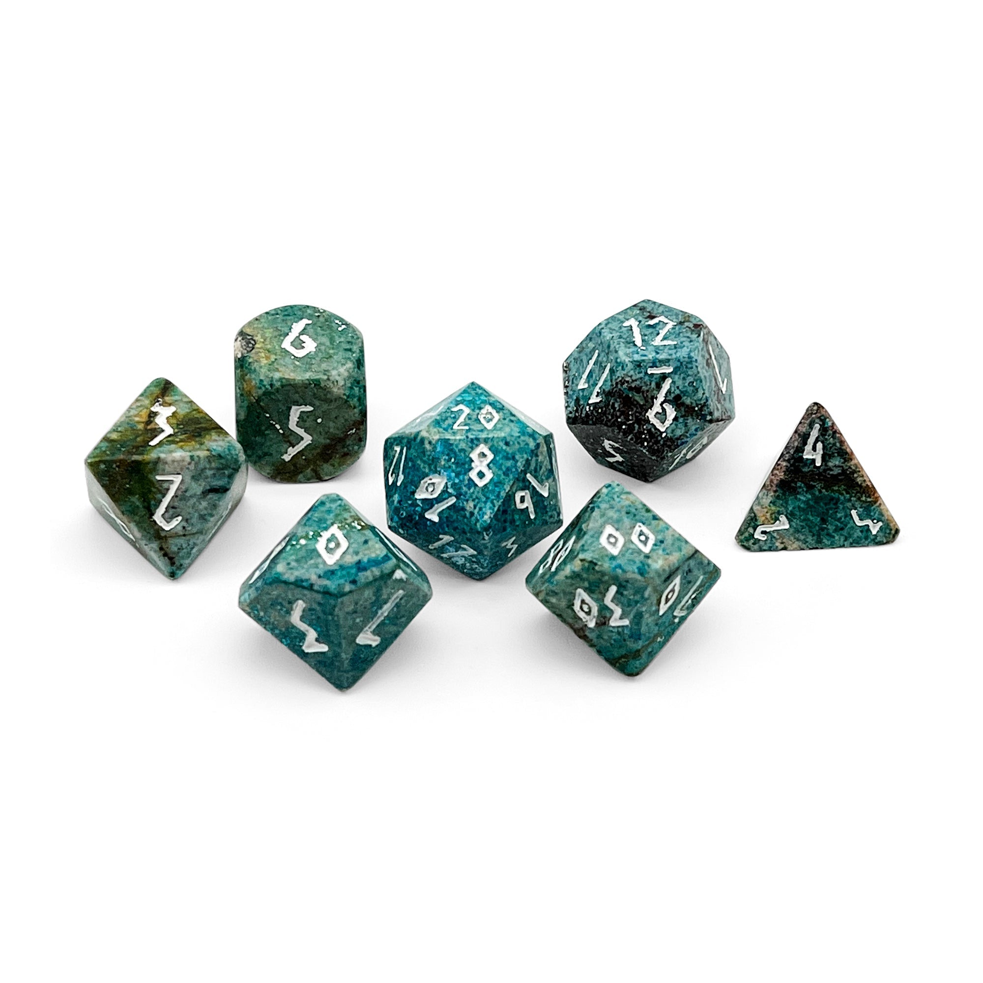 Turquoise Blue Coral Fossil - 7 Piece RPG Set Gemstone Dice-Gemstone Dice-Norse Foundry-Dungeons and Dragons Dice-Gem Dice-DND Dice-Gaming Dice