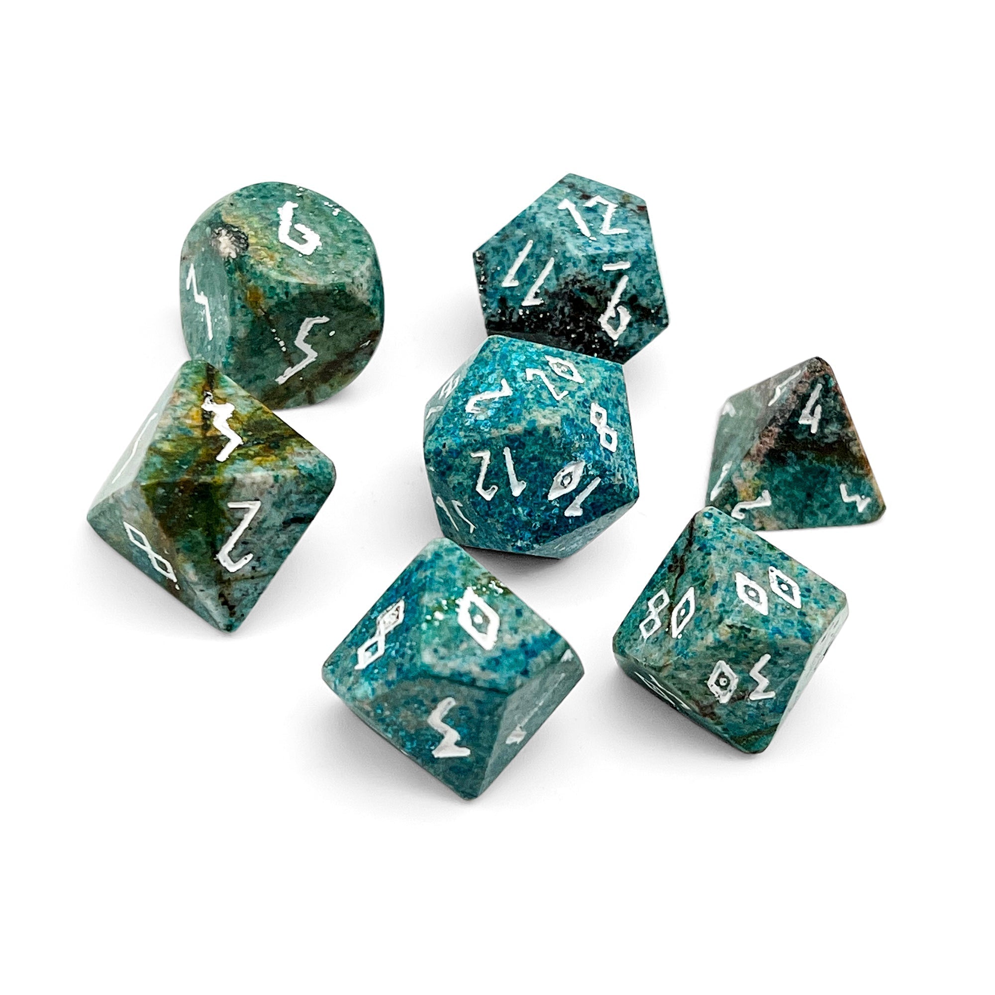 Turquoise Blue Coral Fossil - 7 Piece RPG Set Gemstone Dice-Gemstone Dice-Norse Foundry-Dungeons and Dragons Dice-Gem Dice-DND Dice-Gaming Dice