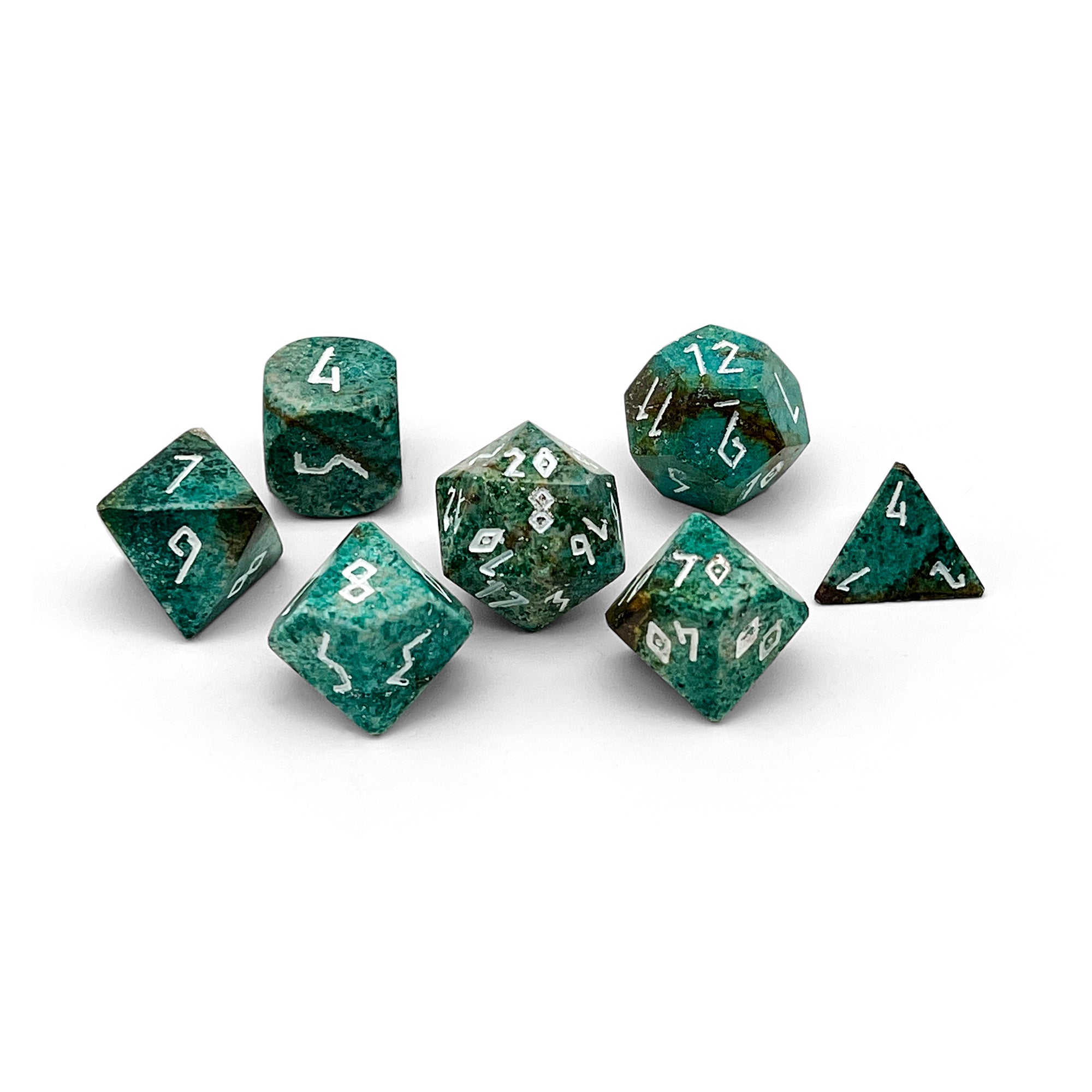 Turquoise Green Coral Fossil - 7 Piece RPG Set Gemstone Dice-Gemstone Dice-Norse Foundry-Dungeons and Dragons Dice-Gem Dice-DND Dice-Gaming Dice