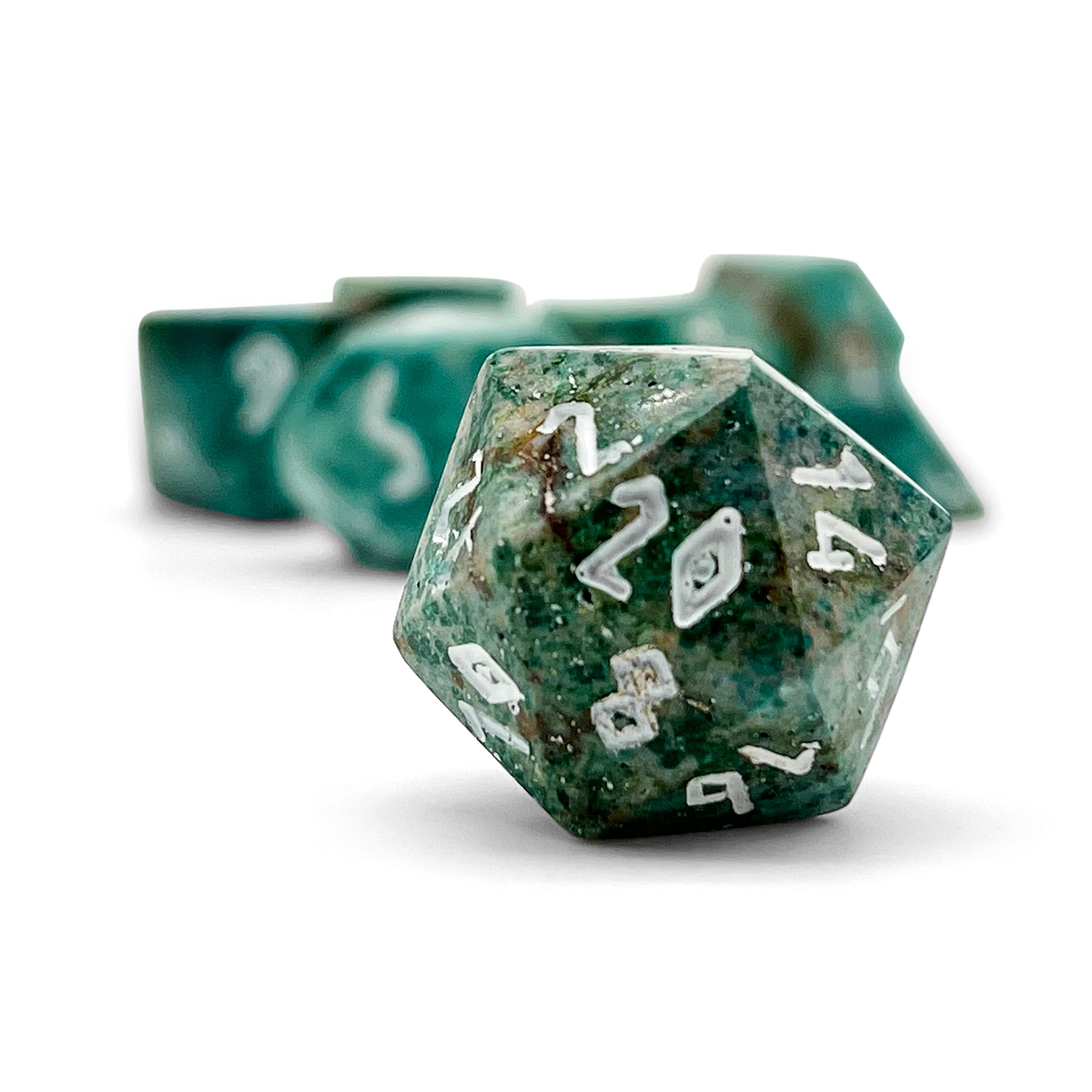 Turquoise Green Coral Fossil - 7 Piece RPG Set Gemstone Dice-Gemstone Dice-Norse Foundry-Dungeons and Dragons Dice-Gem Dice-DND Dice-Gaming Dice