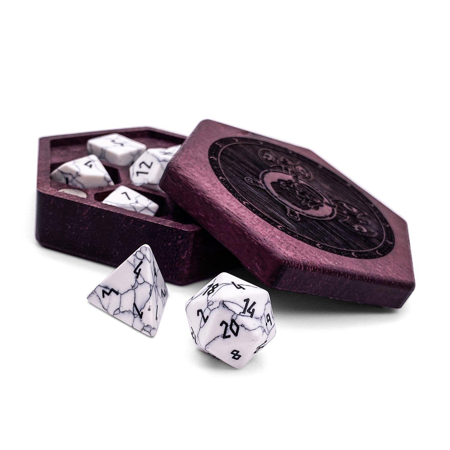 White Howlite - 7 Piece RPG Set Gemstone Dice-Gemstone Dice-Norse Foundry-Dungeons and Dragons Dice-Gem Dice-DND Dice-Gaming Dice