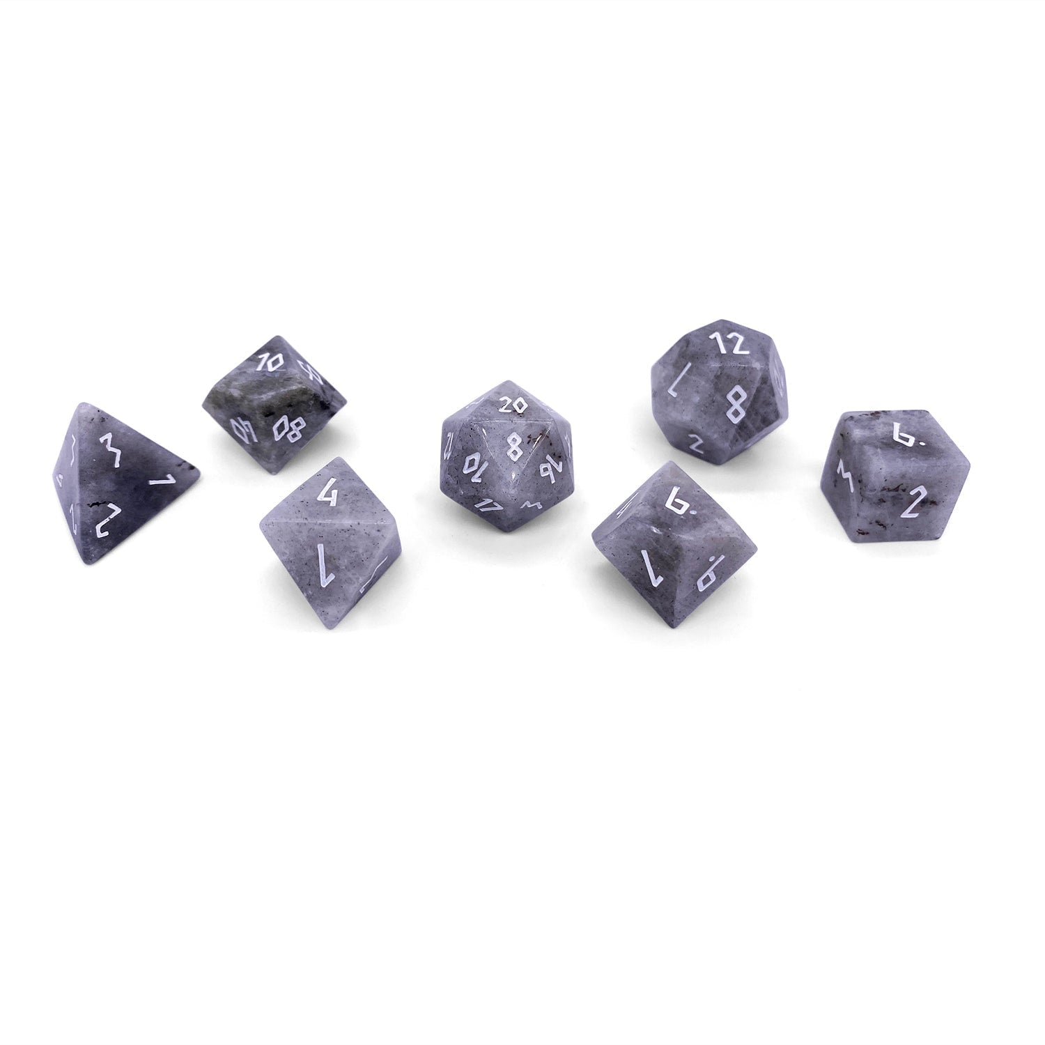 White Labradorite - 7 Piece RPG Set Gemstone Dice-Gemstone Dice-Norse Foundry-Dungeons and Dragons Dice-Gem Dice-DND Dice-Gaming Dice