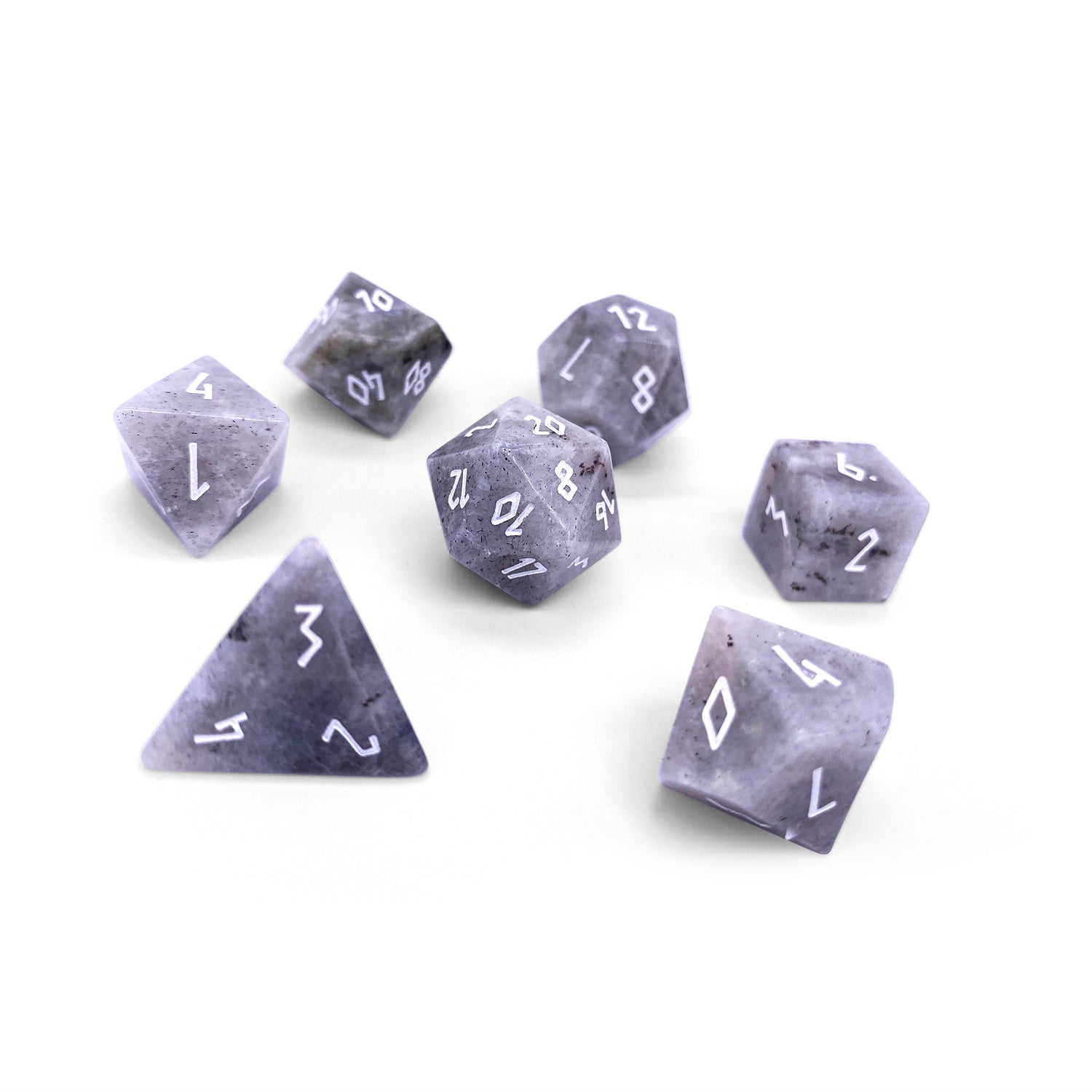 White Labradorite - 7 Piece RPG Set Gemstone Dice-Gemstone Dice-Norse Foundry-Dungeons and Dragons Dice-Gem Dice-DND Dice-Gaming Dice