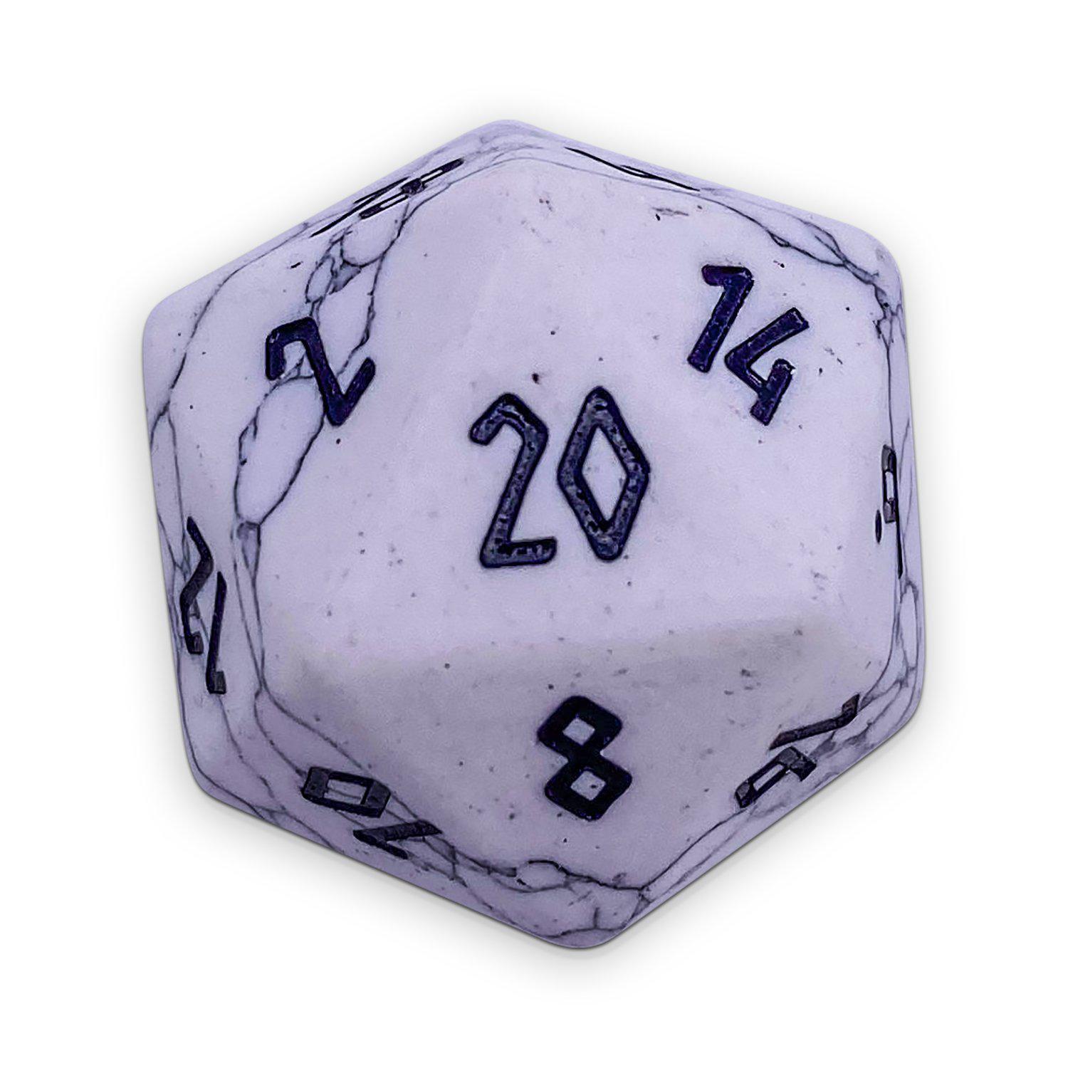 White Howlite - Single D20 Gemstone Dice - NOR 01170