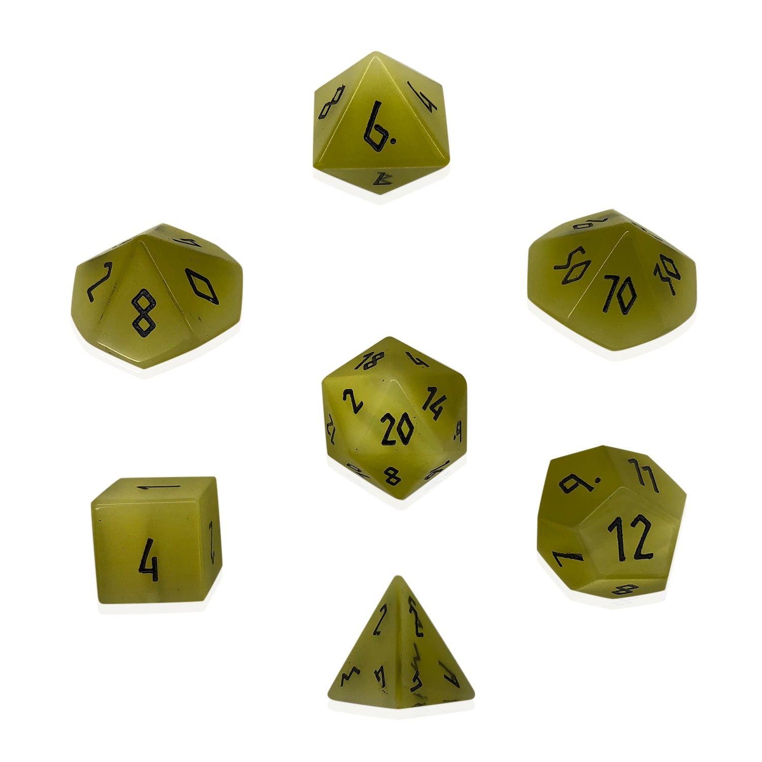 Yellow Cats Eye - 7 Piece RPG Set Glass Dice - NOR 01571