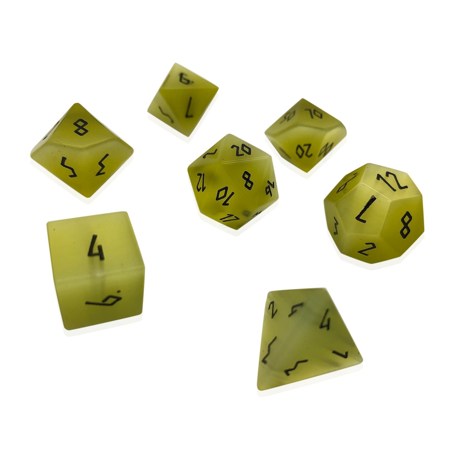 Yellow Cats Eye - 7 Piece RPG Set Glass Dice - NOR 01571