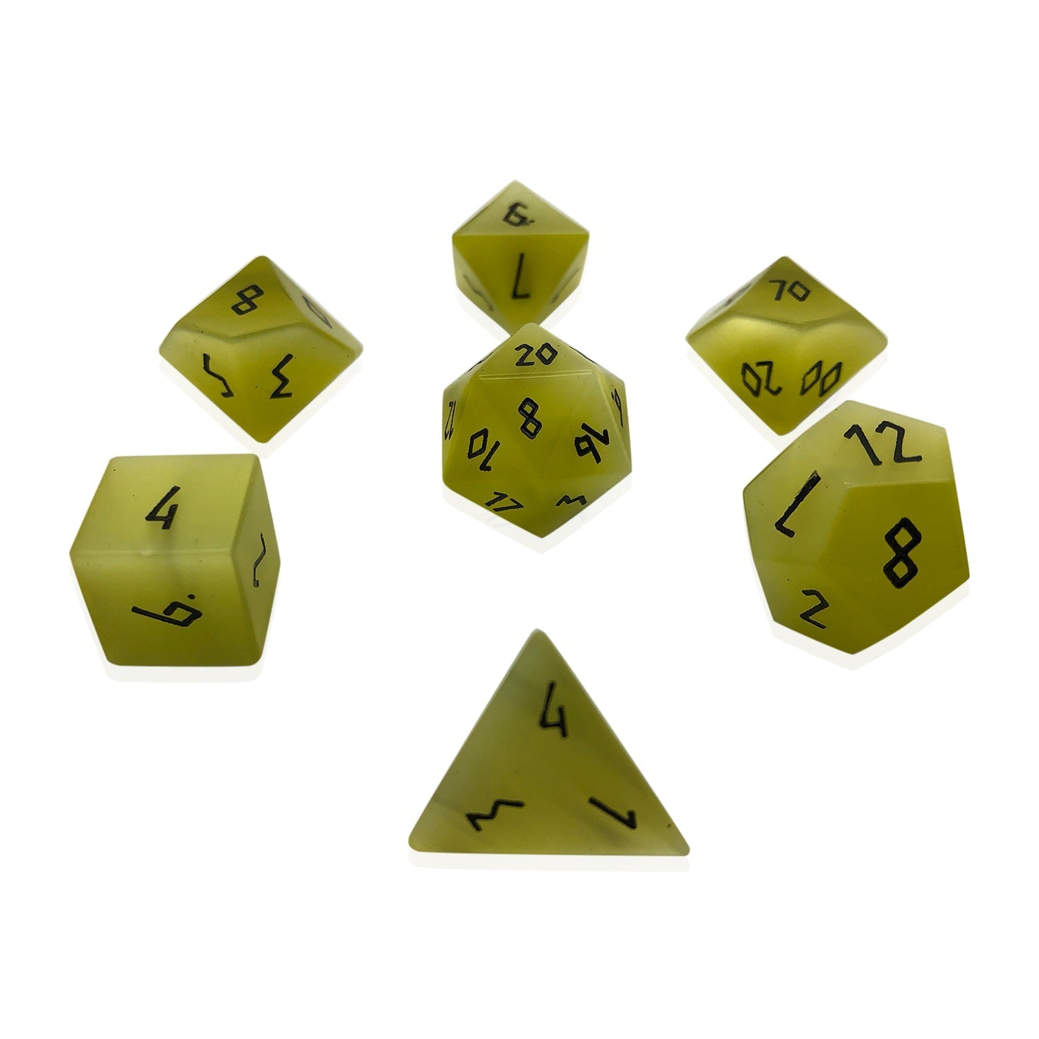 Yellow Cats Eye - 7 Piece RPG Set Glass Dice - NOR 01571