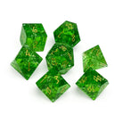 Shattered Zircon Emerald - Gold Font 7 Piece RPG Set Zircon Glass Dice - NOR 01547