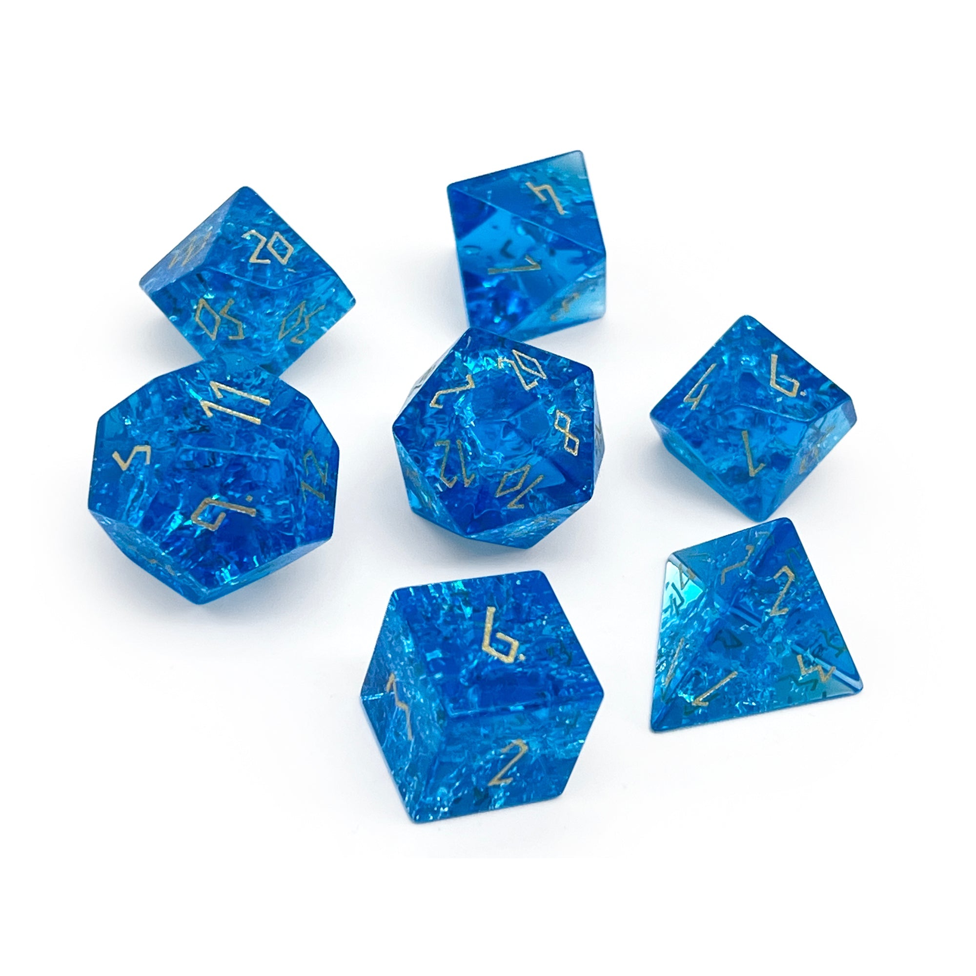 Shattered Zircon Sapphire - 7 Piece RPG Set Zircon Glass Dice - NOR 01549