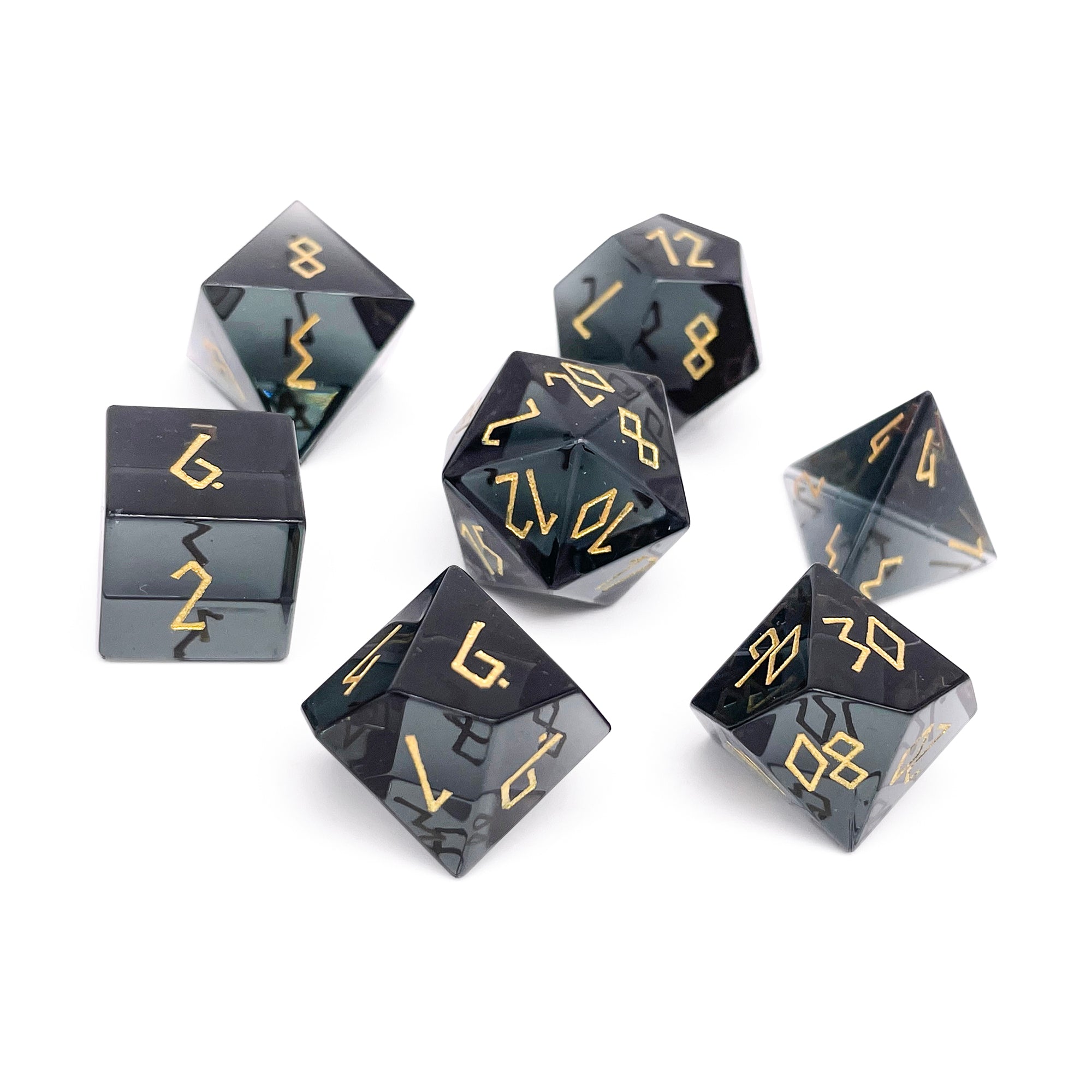 Zircon Glass Smoke - 7 Piece RPG Set Zircon Glass Dice - NOR 01568