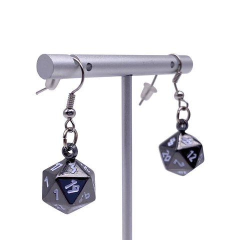 Drow Black - Ioun Stone D20 Dice Earrings by Norse Foundry