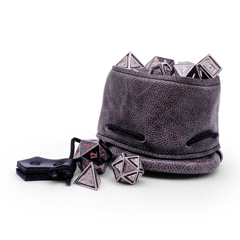 Grey Leather Dice Bag / Dice Cup Transformer