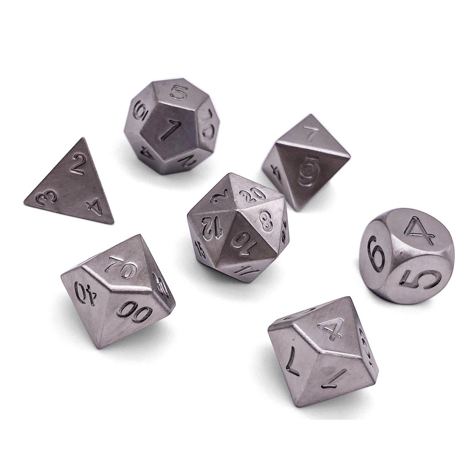 Stainless Steel - 7 Piece RPG Set True Metal Dice - Norse Foundry