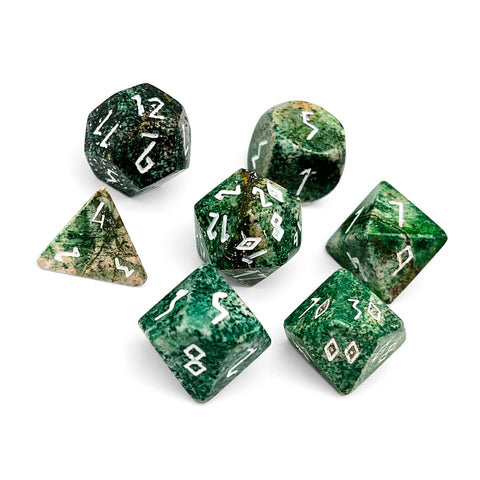 Dark Green Coral Fossil - 7 Piece RPG Set Gemstone Dice