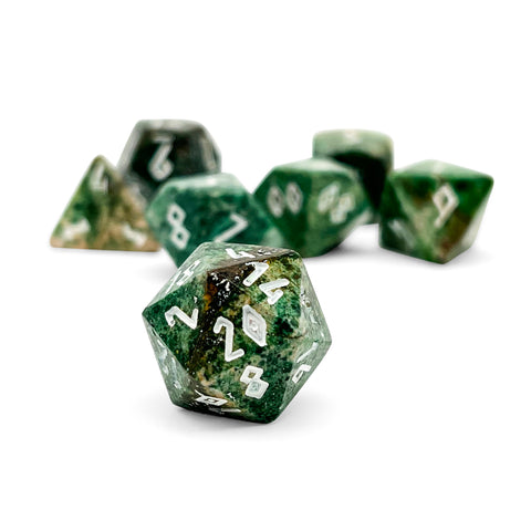 Dark Green Coral Fossil - 7 Piece RPG Set Gemstone Dice