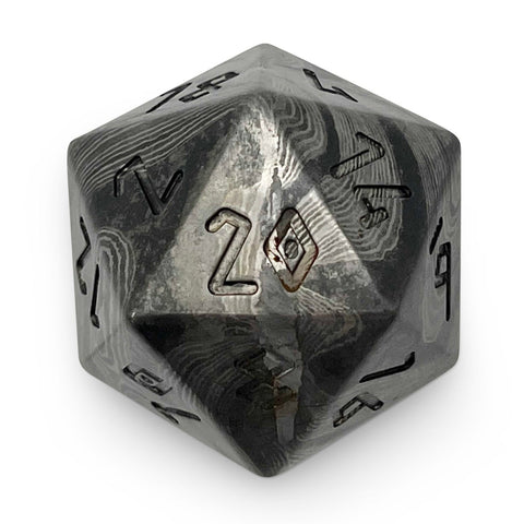 Damascus Steel - 55mm Boulder True Metal Dice