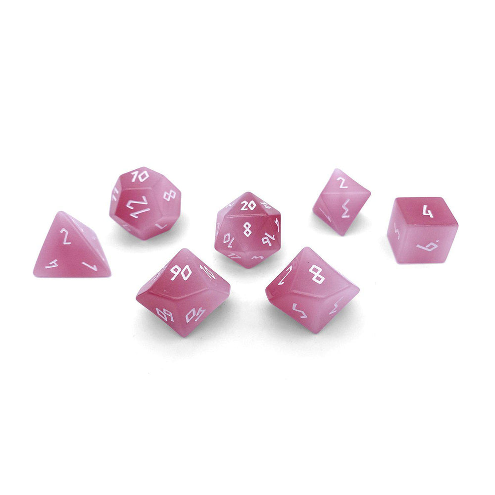 Pink Cats Eye - 7 Piece RPG Set Glass Dice - Norse Foundry