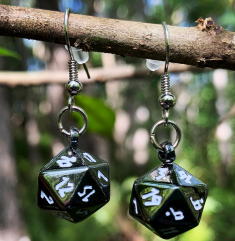 Drow Black - Ioun Stone D20 Dice Earrings by Norse Foundry