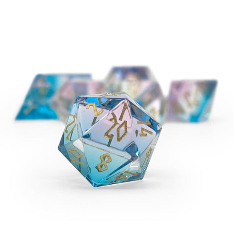 Zircon Pride Dice Transgender - 7 Piece RPG Set Zircon Glass Dice