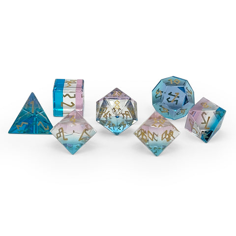 Zircon Pride Dice Transgender - 7 Piece RPG Set Zircon Glass Dice